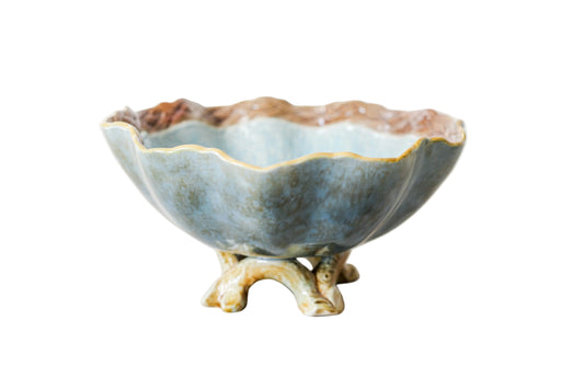 Majolica footed pedestal bowl with faux bois branch base