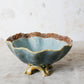 Joseph Holdcroft Majolica Basketweave Teal Bowl with Faux Bois Branch Base