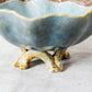 Joseph Holdcroft Majolica Basketweave Teal Bowl with Faux Bois Branch Base
