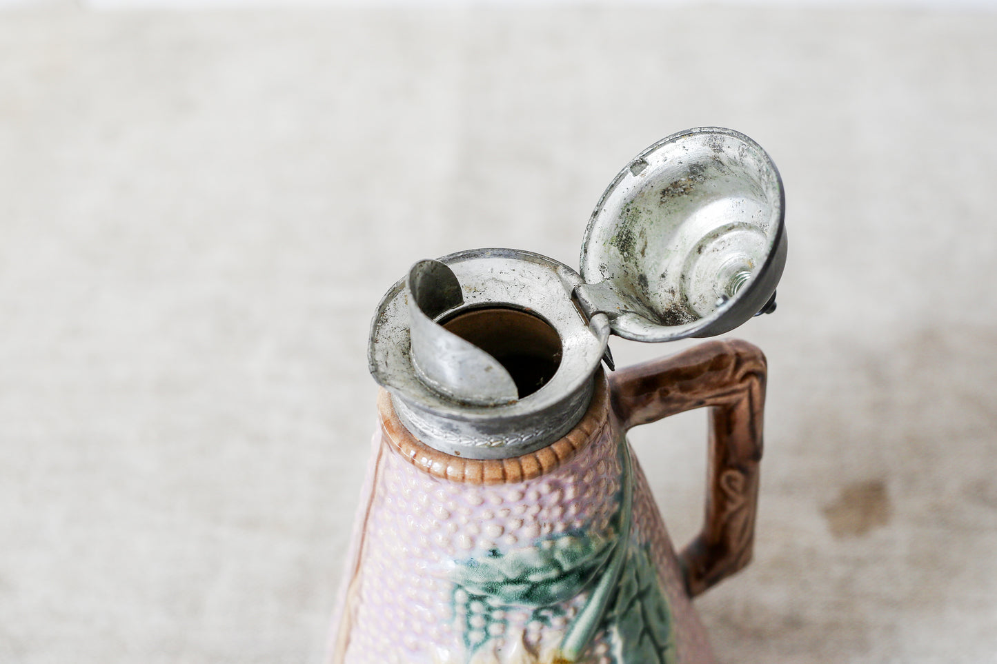 Griffin, Smith & Hill Etruscan Majolica Pink Sunflower Syrup Pitcher, c1880