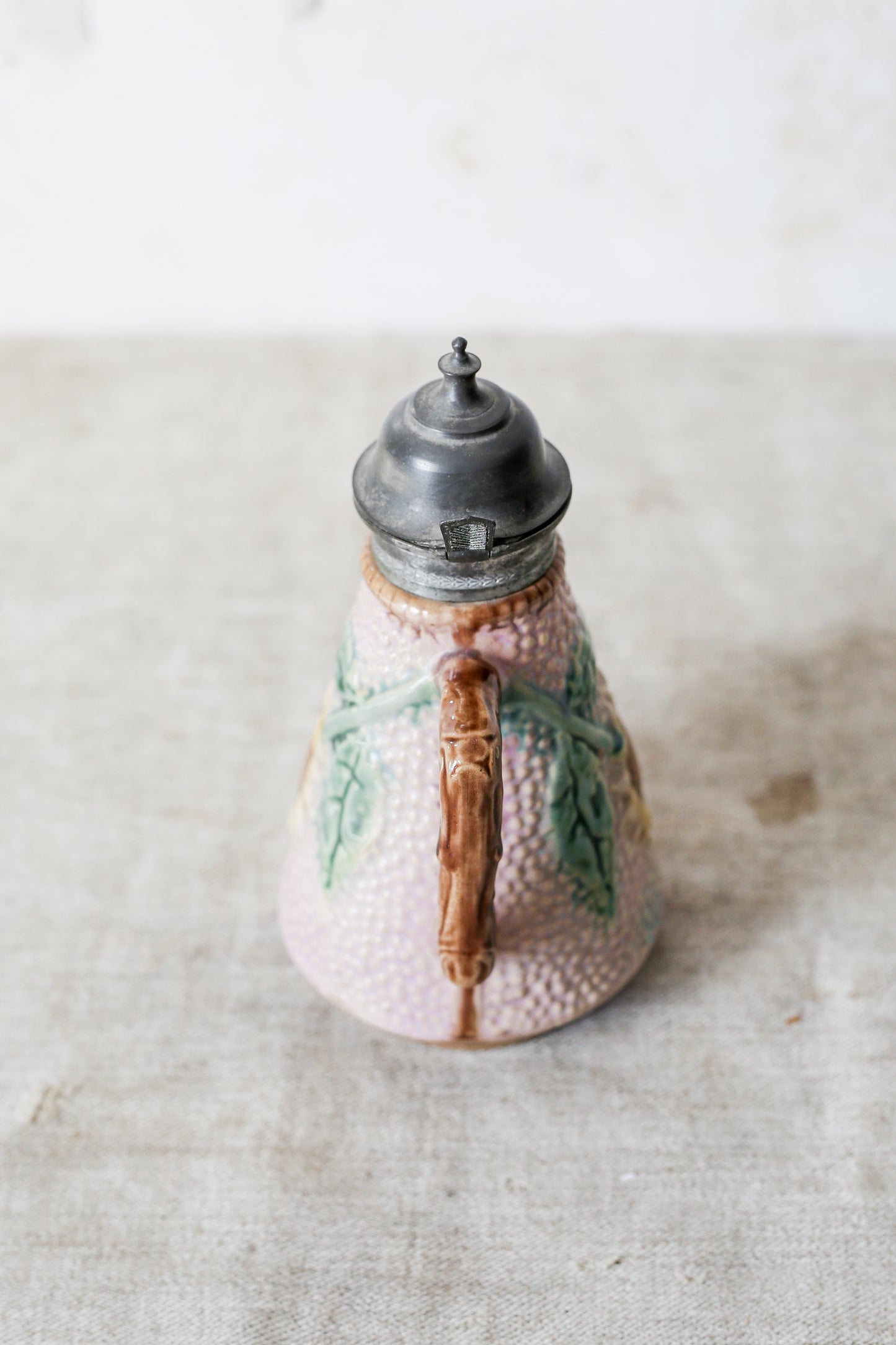 Griffin, Smith & Hill Etruscan Majolica Pink Sunflower Syrup Pitcher, c1880