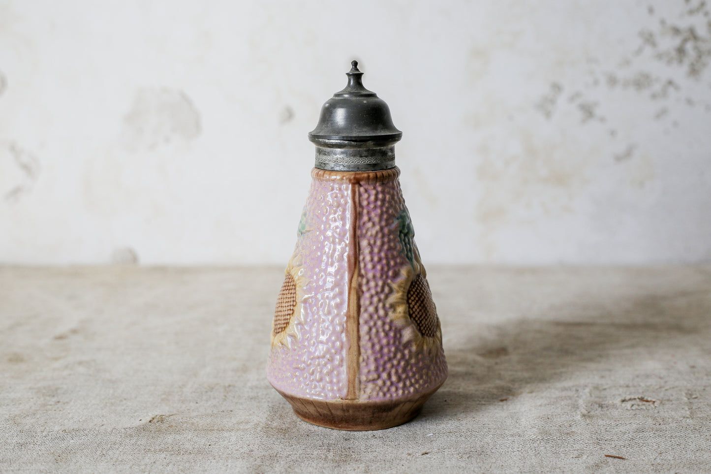 Griffin, Smith & Hill Etruscan Majolica Pink Sunflower Syrup Pitcher, c1880