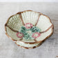Majolica Green and Pink Begonia Basketweave Pedestal Compote Bowl
