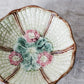 Majolica Green and Pink Begonia Basketweave Pedestal Compote Bowl