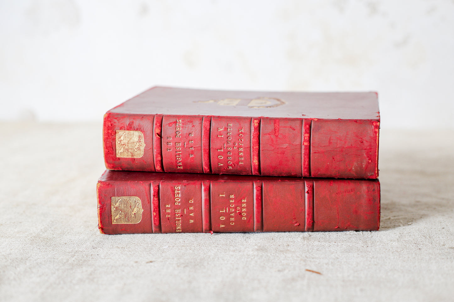 Set of English Poets Repton School Full Calf Prize Leather Binding Books, 1899