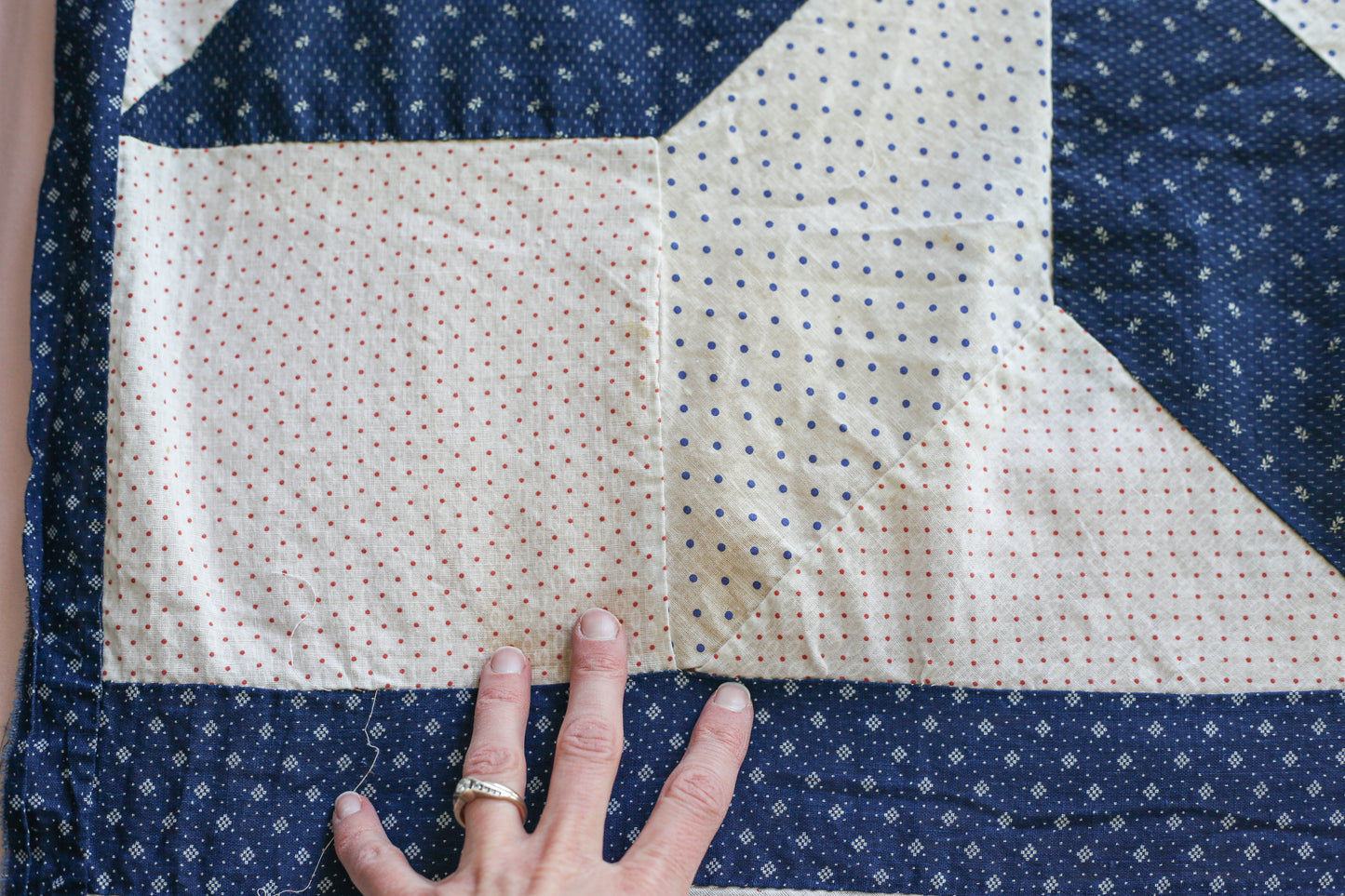 Red White & Blue Lemoyne Star Quilt TOP, c1900