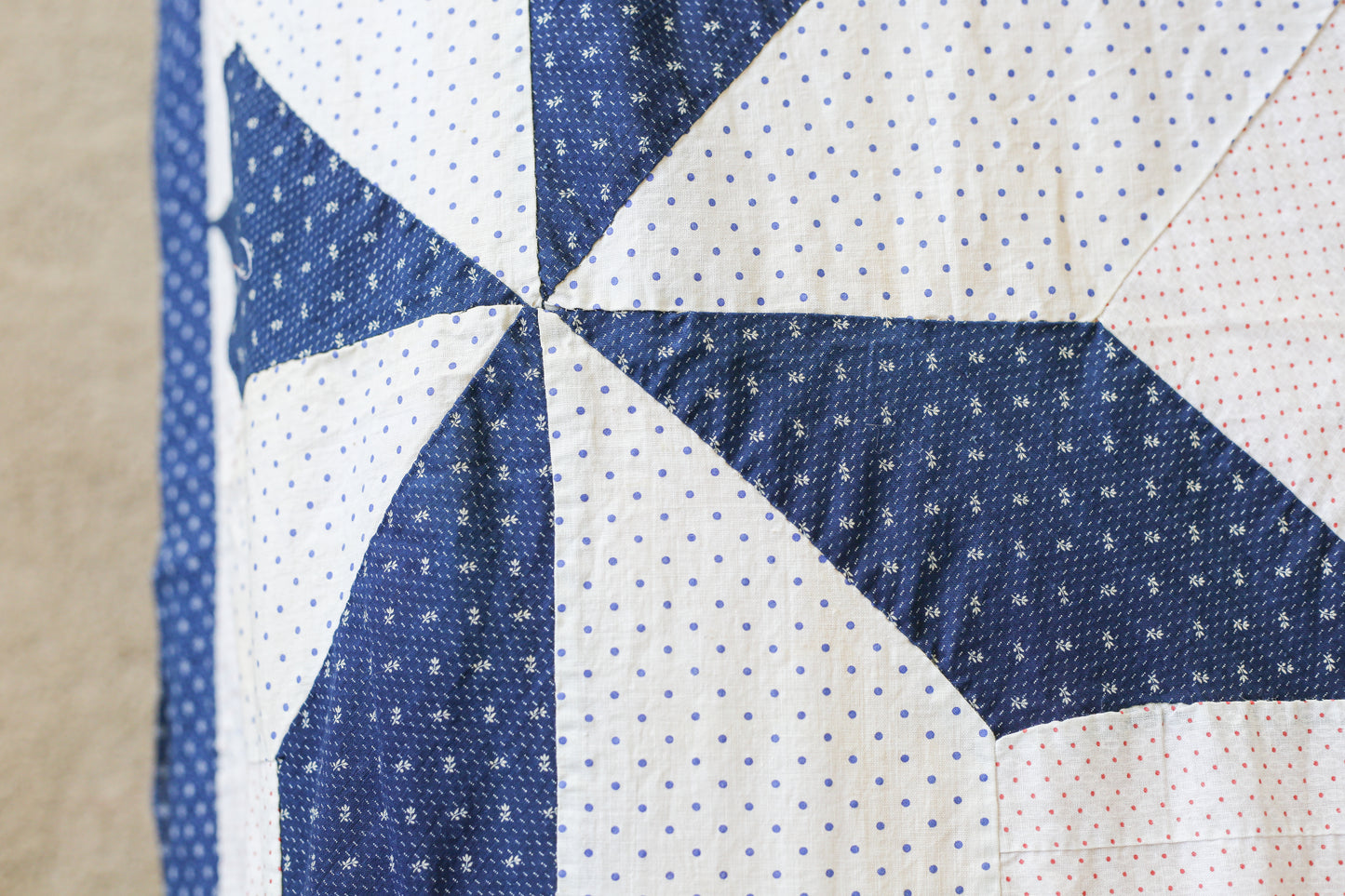 Red White & Blue Lemoyne Star Quilt TOP, c1900