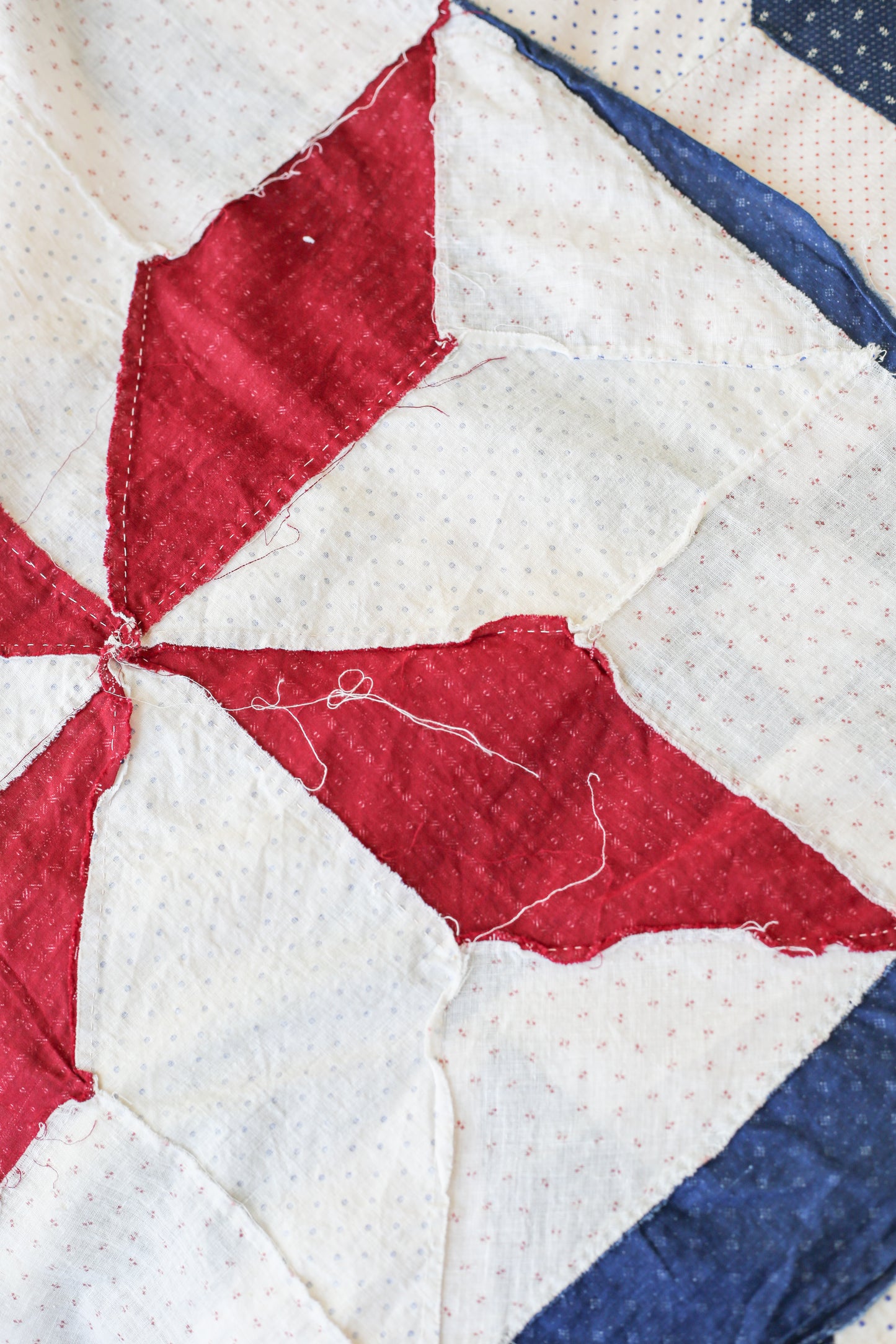 Red White & Blue Lemoyne Star Quilt TOP, c1900