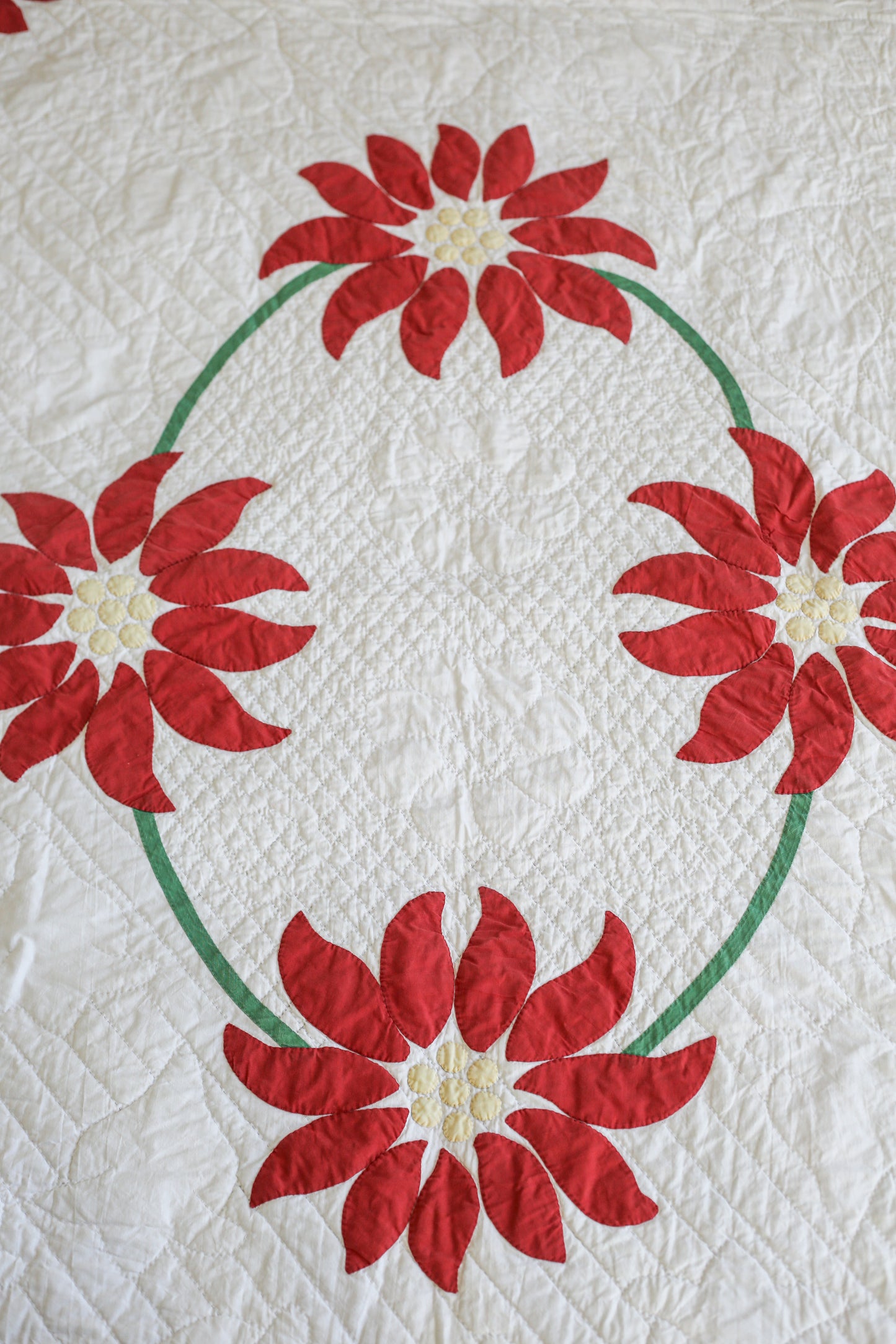 Red and Green Floral Applique Quilt, c1950