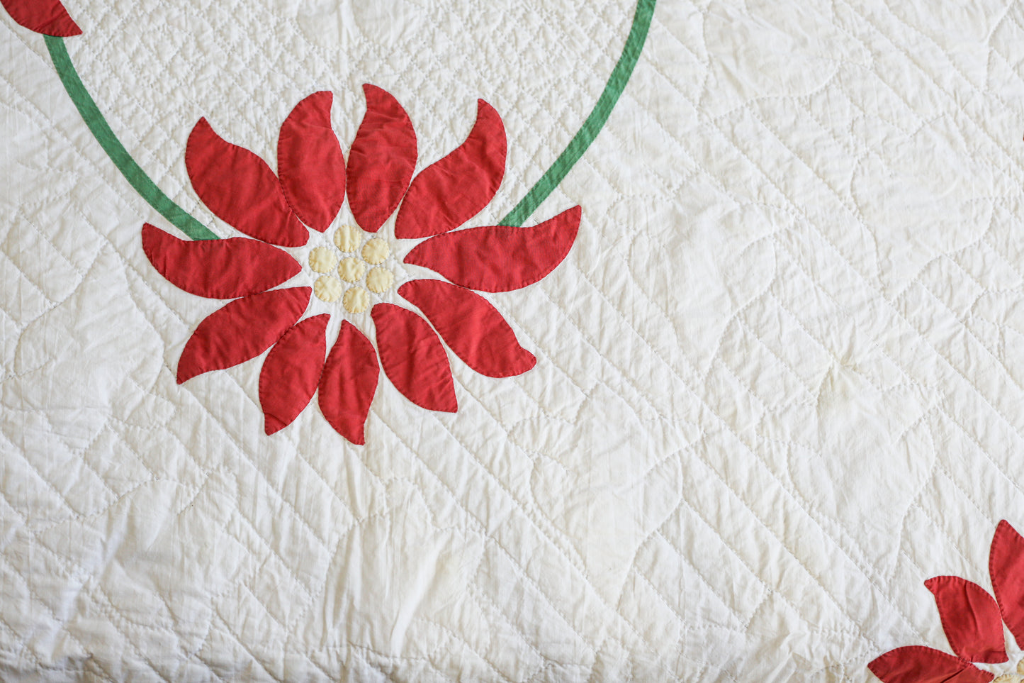 Red and Green Floral Applique Quilt, c1950