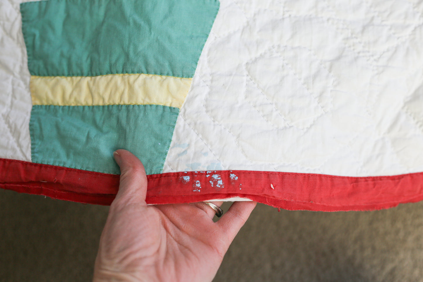 Red and Green Floral Applique Quilt, c1950