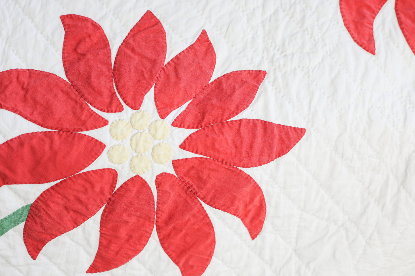 Red and Green Floral Applique Quilt, c1950