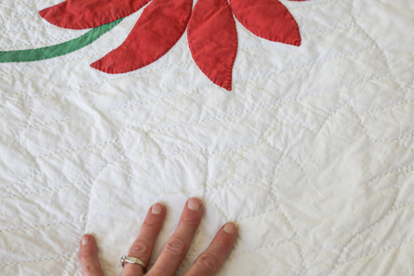 Red and Green Floral Applique Quilt, c1950