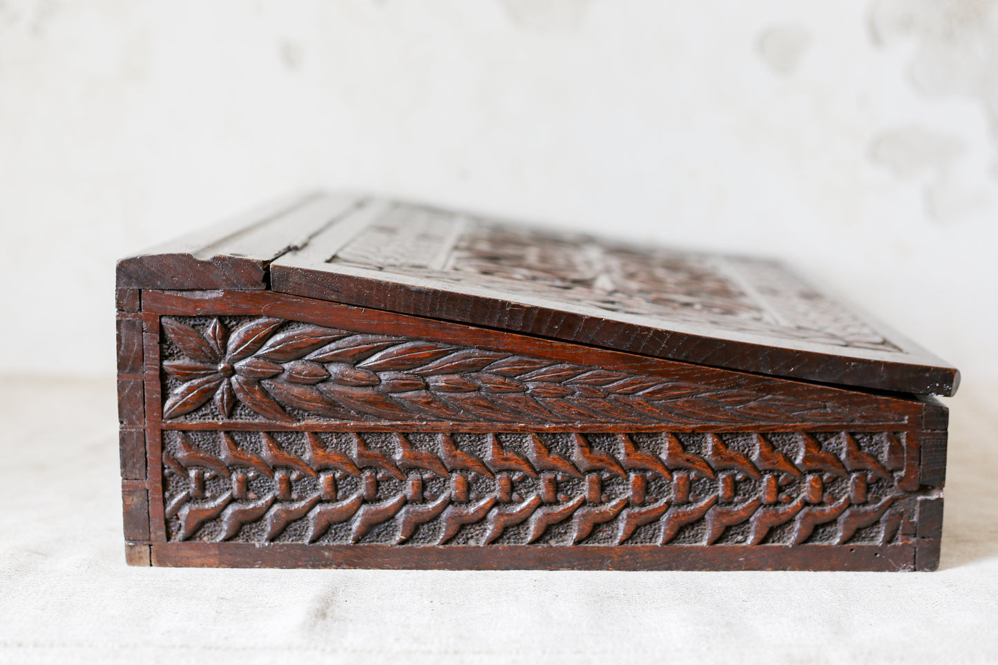 1892 Carved Wood Sloped Desk Box with "JM" Initials
