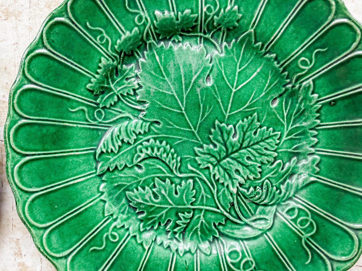 Pair of Antique Majolica Greenware Grapevine 8" Plates, c1900