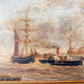 Antique Oil Painting of British Maritime Scene in Gilt Wood Frame, c1880