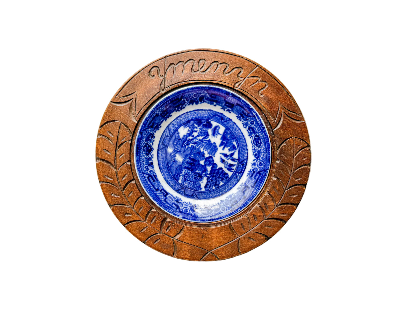 Welsh "Ymenyn" Treen Wood & Ironstone Butter Dish, c1920