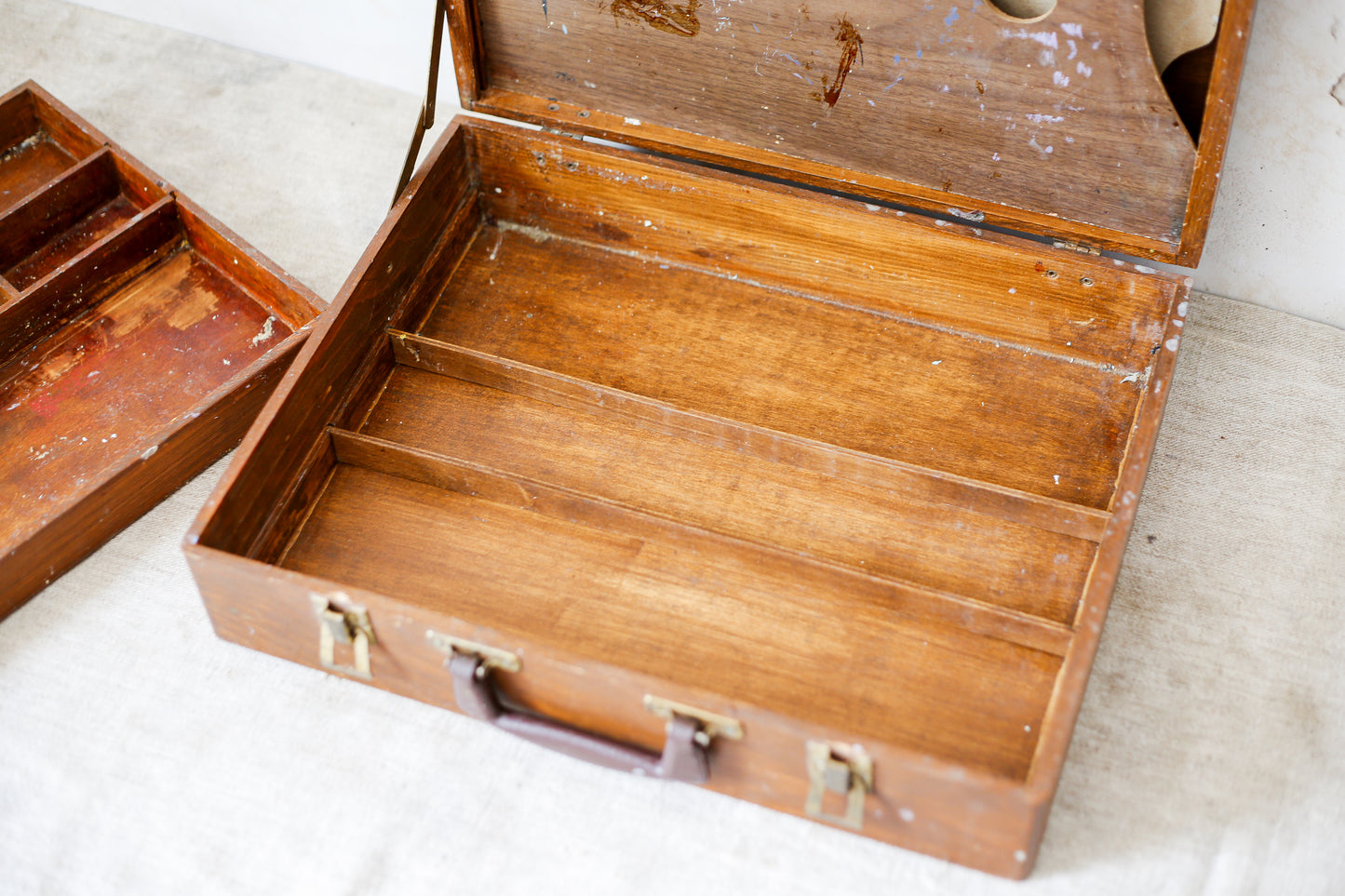 Vintage Wooden Artist's Sketch Box with 3 Palettes