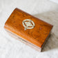 Antique Dome Top Walnut Tea Caddy with Brass Decoration, c1860
