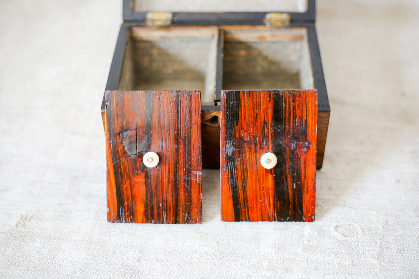 Antique Walnut Star Inlay Tea Caddy, c1860