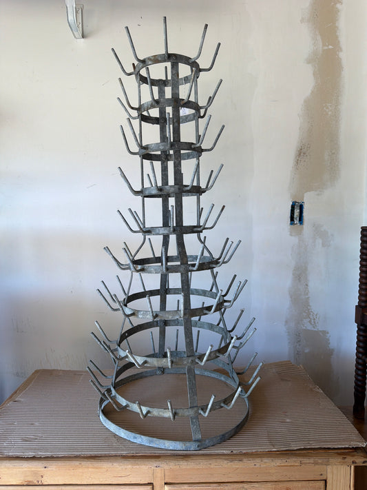 Antique French metal bottle drying rack