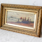 Antique British Coastal Scene Oil Painting in Gilt Wood Frame, c1900