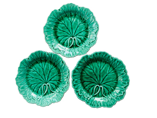 Vintage Wedgwood Cabbage Leaf Plates - Set of 3 Green Majolica Dessert Plates, c. 1940s-1950s