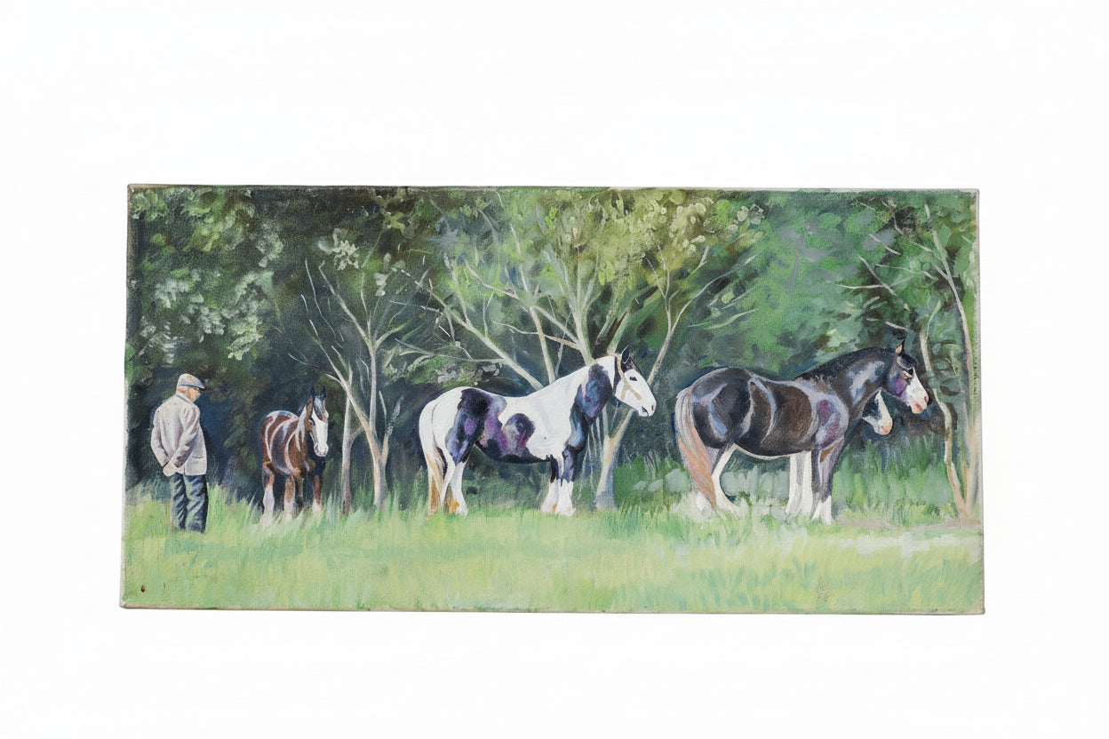 Acrylic Painting of English Draft Horses, Attributed to Glynis Mills