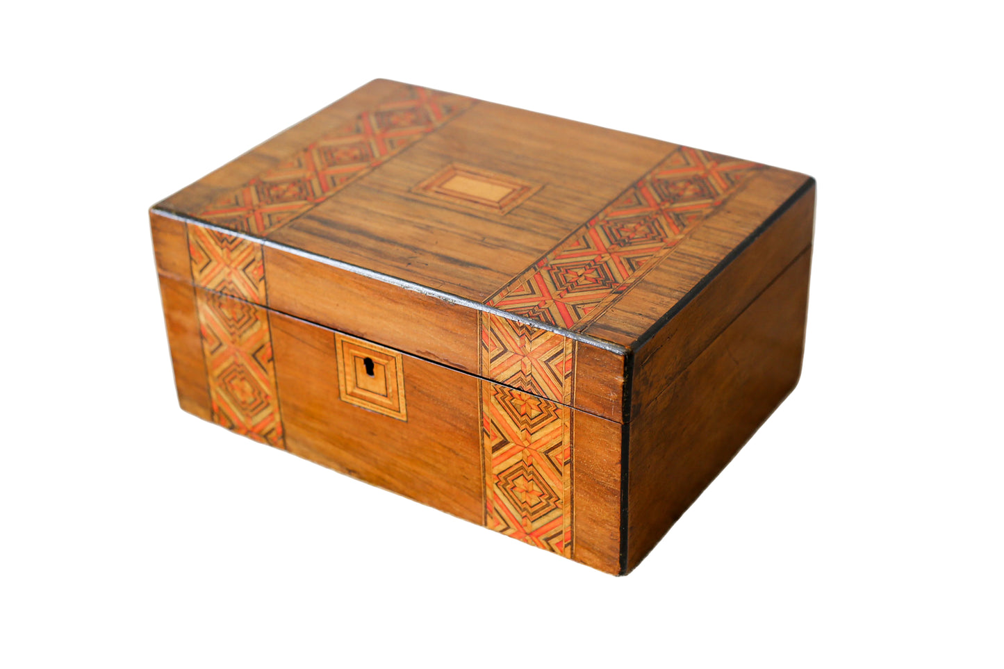Antique Parquetry Inlaid Tunbridge-Style Stationery Box, c. 1870