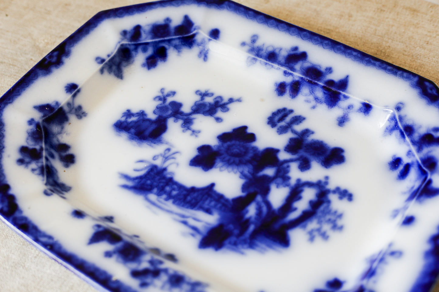 Antique Flow Blue Ironstone 15" Platter – "Indian" Pattern (c. 1850)