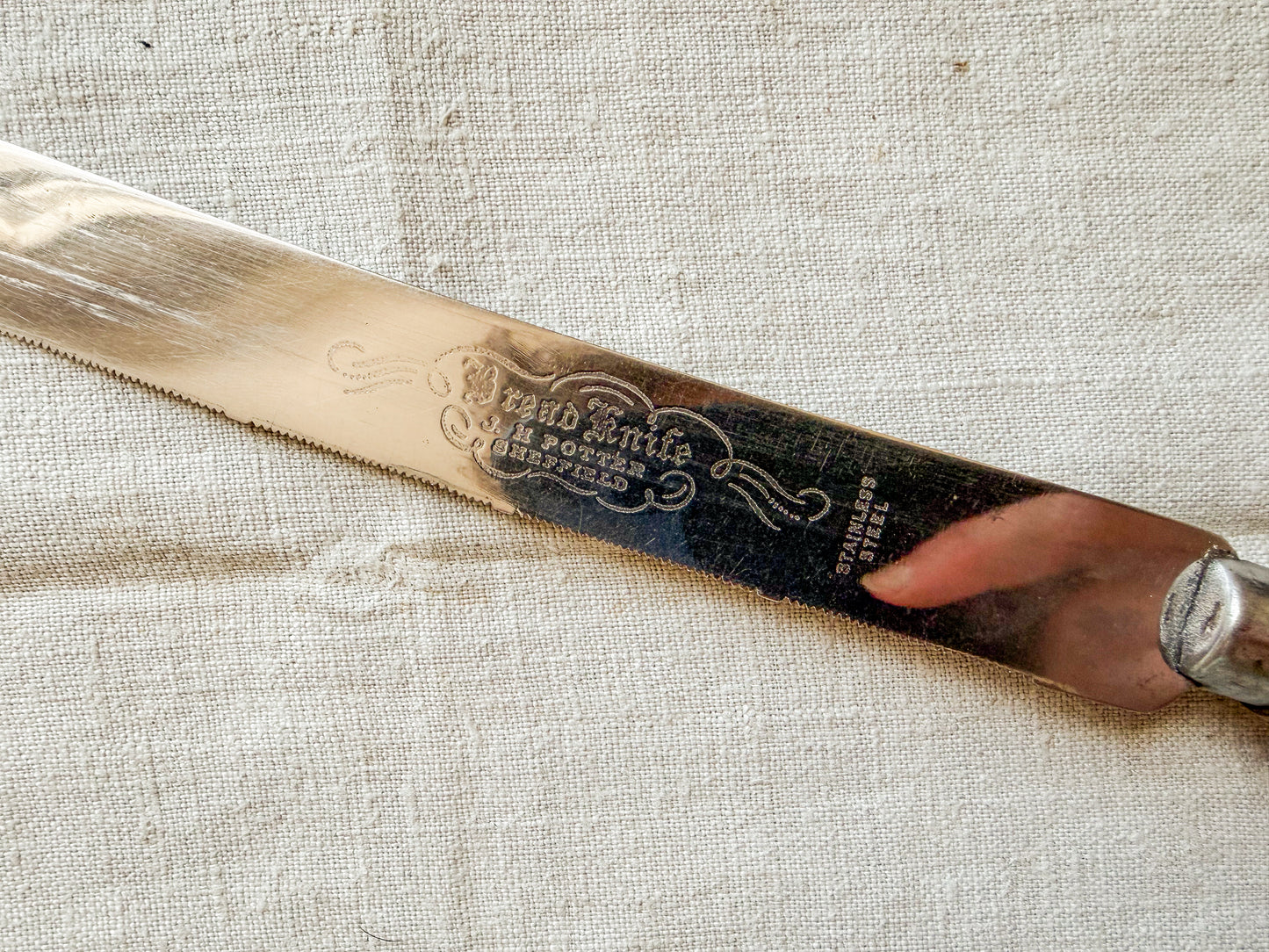 "Bread" Hand Carved Knife with J.H. Potter, Sheffield Blade, c1920