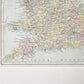 Antique 19th-Century Map of England & Wales by J. Bartholomew in Custom Black and Gold Frame