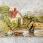 Miniature Painting on Pine of Docked Boat Near Cottage