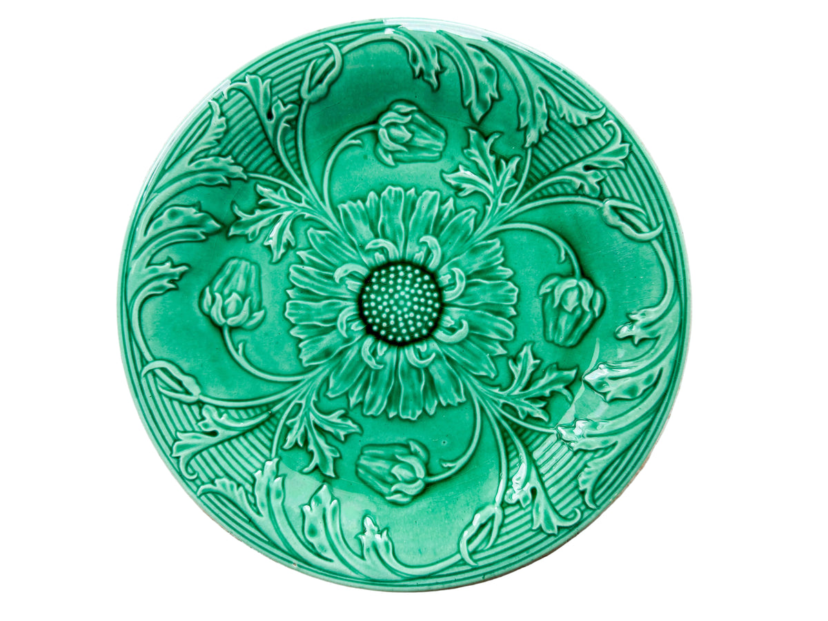 Antique Majolica Sunflower and Buds Greenware 8" Plate