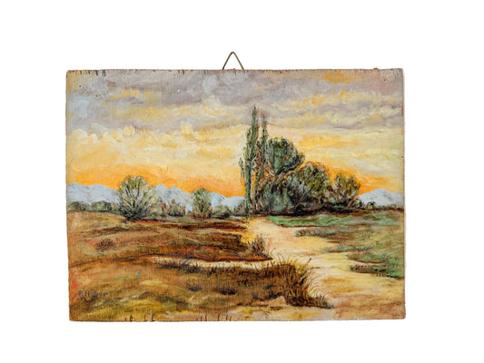 "Spring Mood in the Moor" German Painting on Wood Panel, Signed by R. Hober