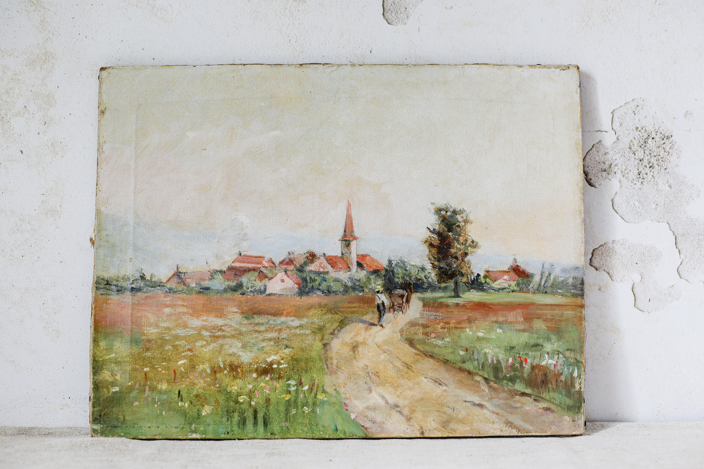 Antique Impressionist Countryside Landscape Oil Painting, c1920