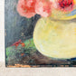 Unframed Impressionist Painting of Pink Flowers in Chartreuse Vase, Signed B. Maak