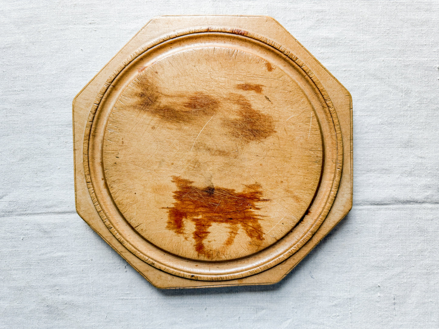 Simple Octagonal English Bread Board with Provenance, c1920