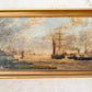 Antique Oil Painting of British Maritime Scene in Gilt Wood Frame, c1880