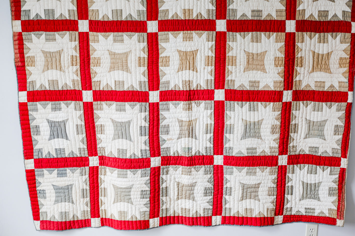 All Hands Round Vegetable Dyed Green and Turkey Red Quilt, c1880