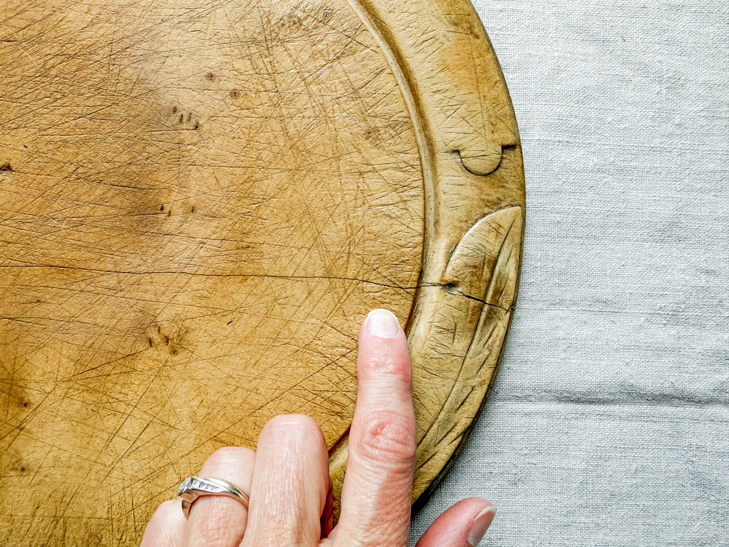 "Bread" Carved Board with Repaired Split, c1920