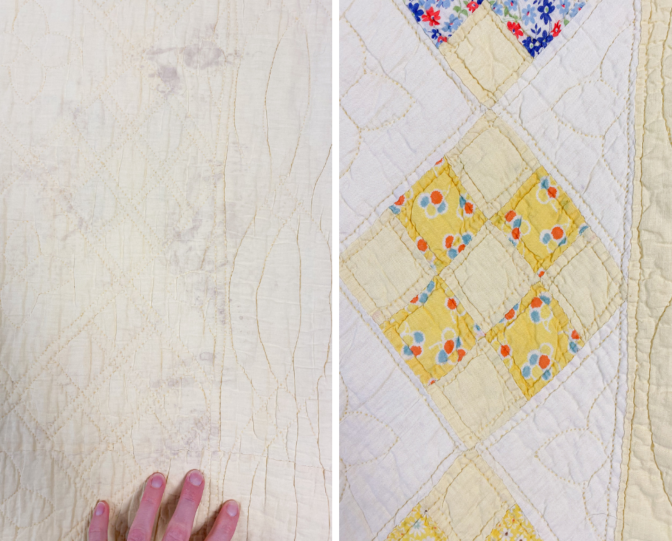 Vintage Yellow Nine Patch on Point Quilt, c1940