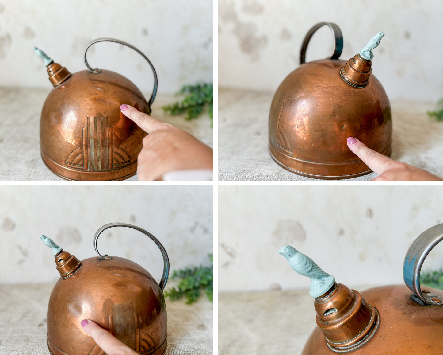 Vintage Art Deco Copper Kettle with Bird Whistle