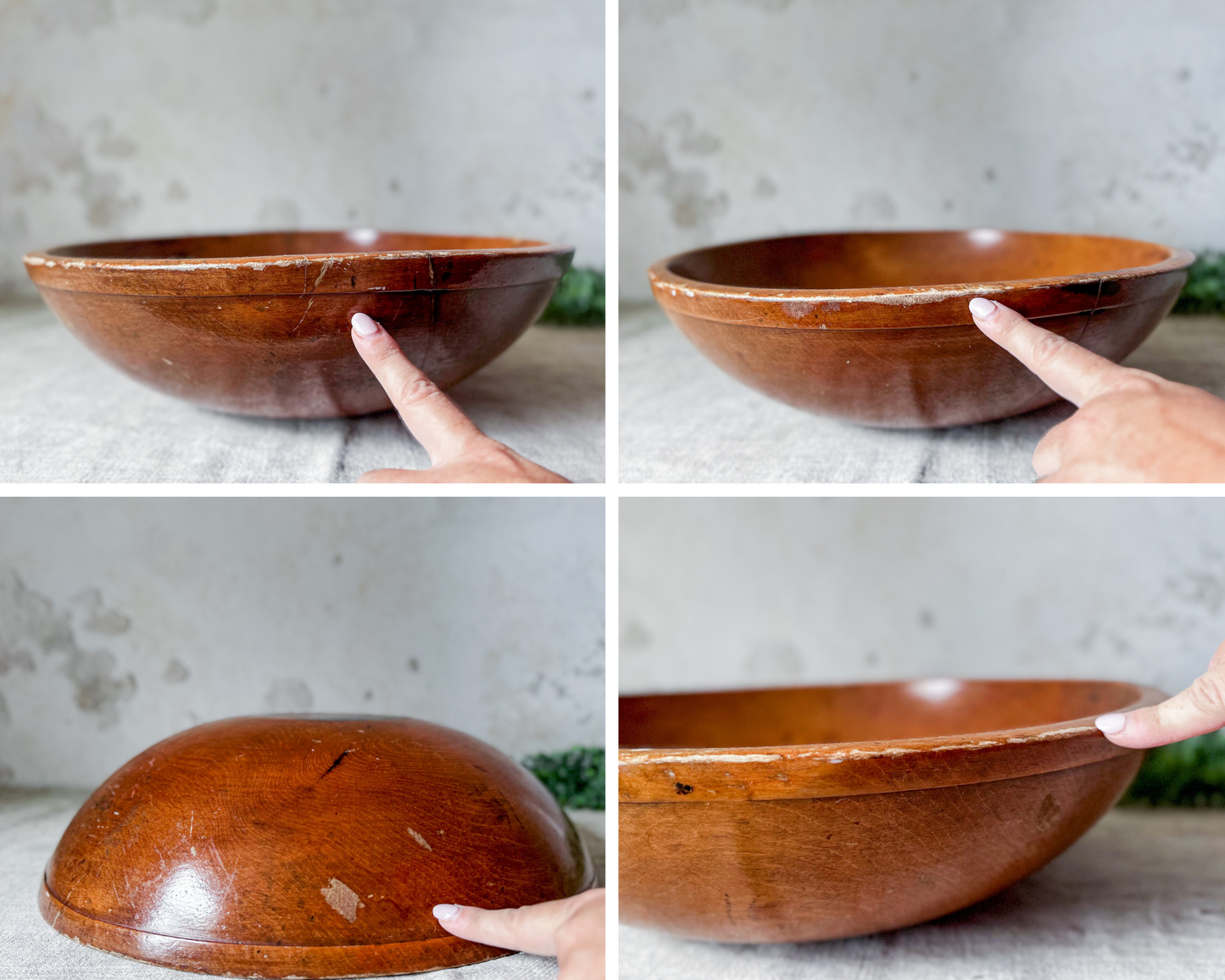 Antique 17" Wood Dough Bowl with Historic Staple Repair