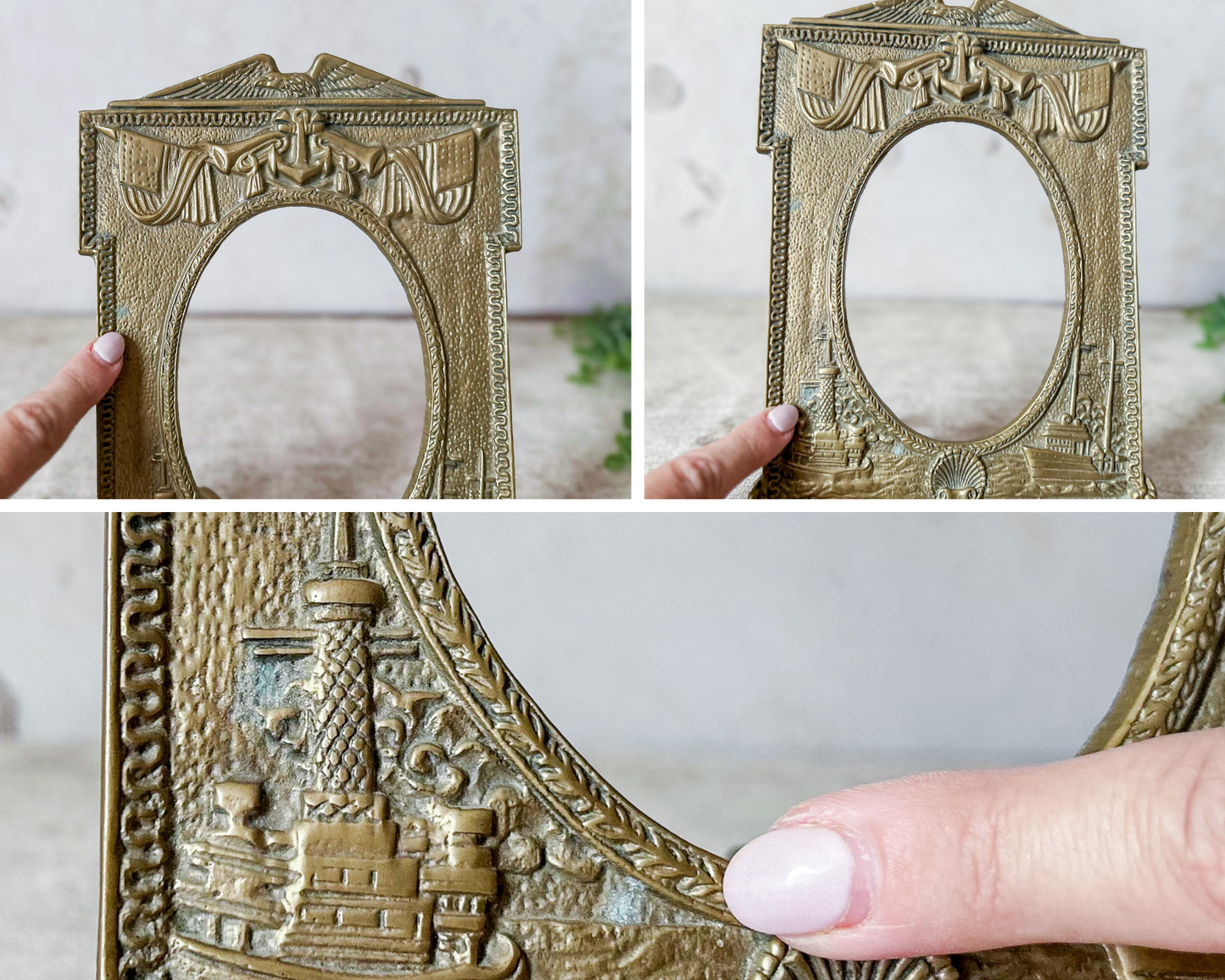Vintage Brass Nautical Patriotic Picture Frame