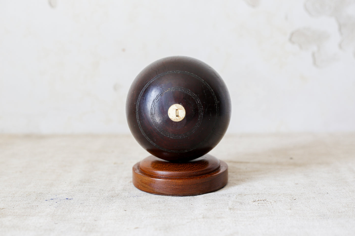 Edwardian Lignum Vitae Lawn Ball on Wooden Stand