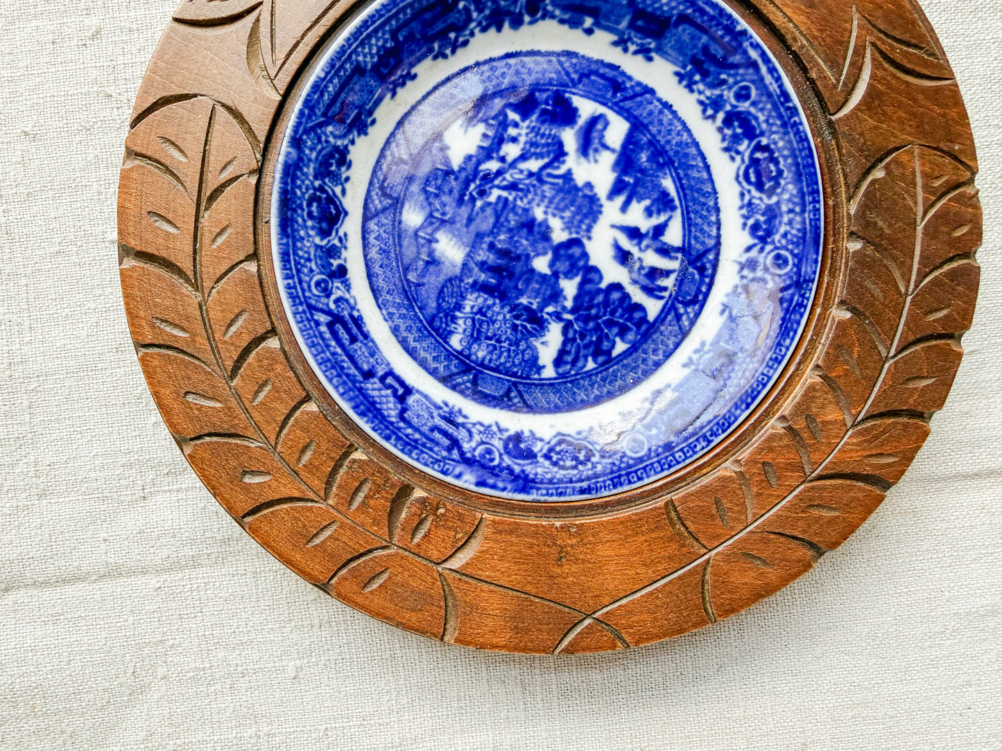 Welsh "Ymenyn" Treen Wood & Ironstone Butter Dish, c1920