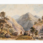 Antique Watercolor of Scottish Highlander and Mountains (c1880) in Custom Ornate Black and Gold Frame