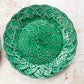 Set of 2 Antique Cabbage Leaf on Basket Greenware Majolica Plates