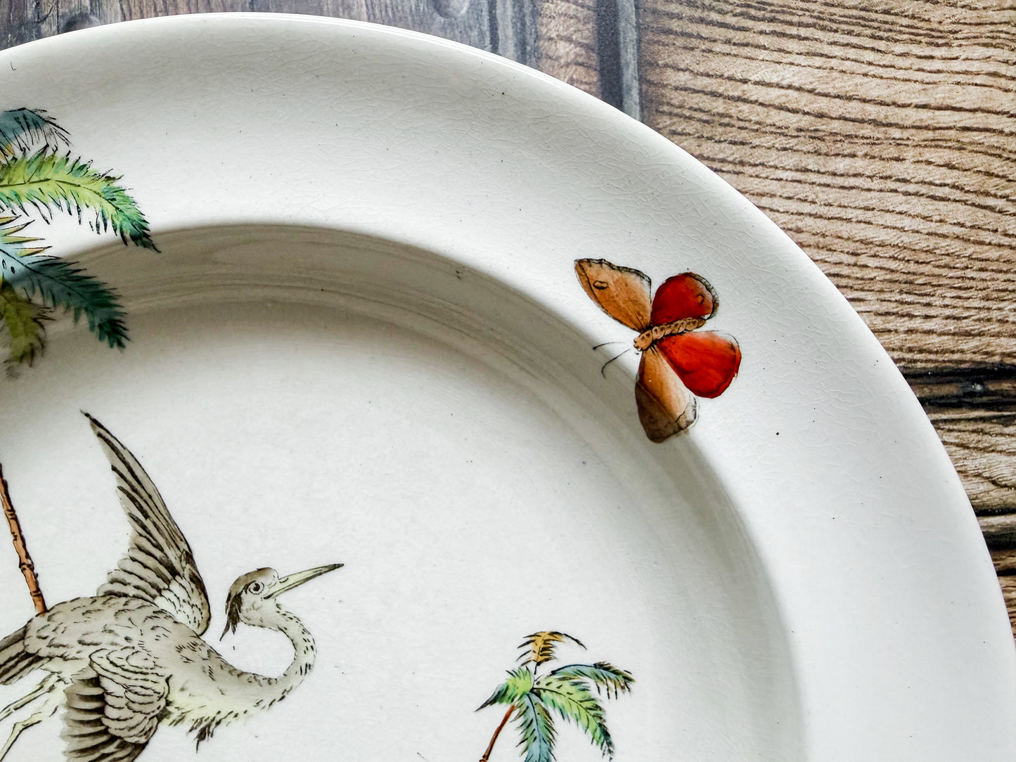 Copeland Palms & Egret Polychrome Ironstone Soup Bowl, c1870